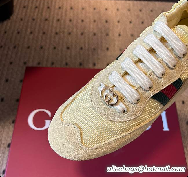 Top Grade Gucci Women's Gucci Shift Trainers in Light Yellow Fabric 60702013