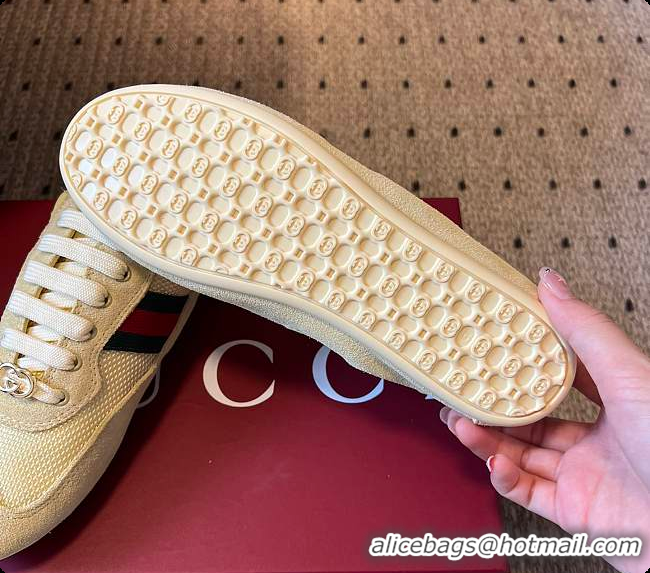 Top Grade Gucci Women's Gucci Shift Trainers in Light Yellow Fabric 60702013