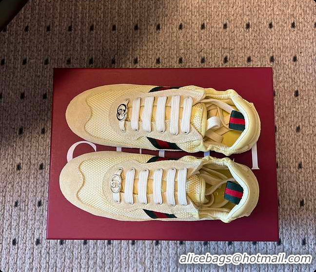 Top Grade Gucci Women's Gucci Shift Trainers in Light Yellow Fabric 60702013