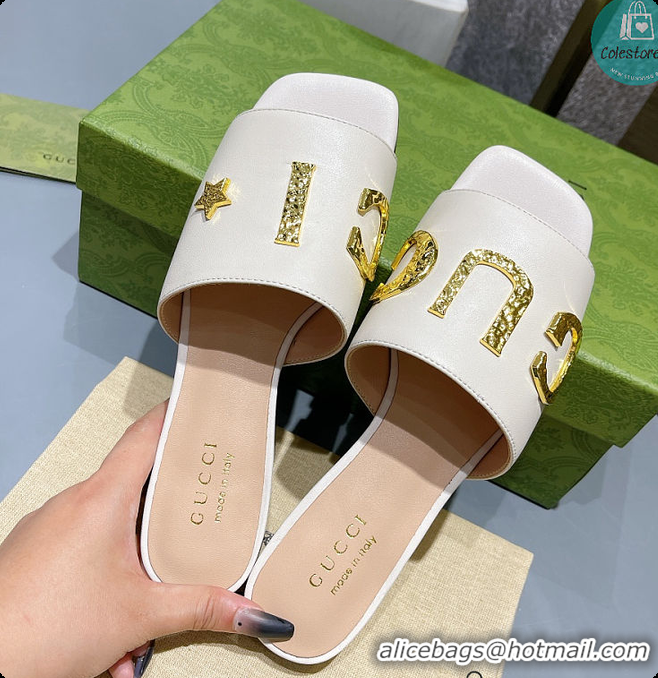 Cheap Price Gucci Leather Slide In White Leather 60702016