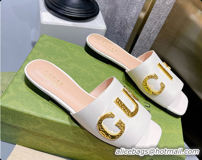 Cheap Price Gucci Leather Slide In White Leather 60702016
