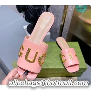Sumptuous Gucci Leather Slide In Pink Leather 60702016