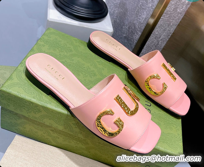 Sumptuous Gucci Leather Slide In Pink Leather 60702016