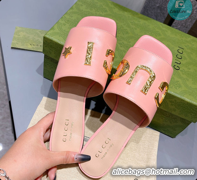 Sumptuous Gucci Leather Slide In Pink Leather 60702016