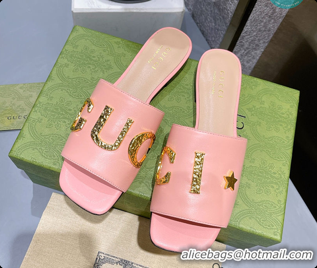 Sumptuous Gucci Leather Slide In Pink Leather 60702016