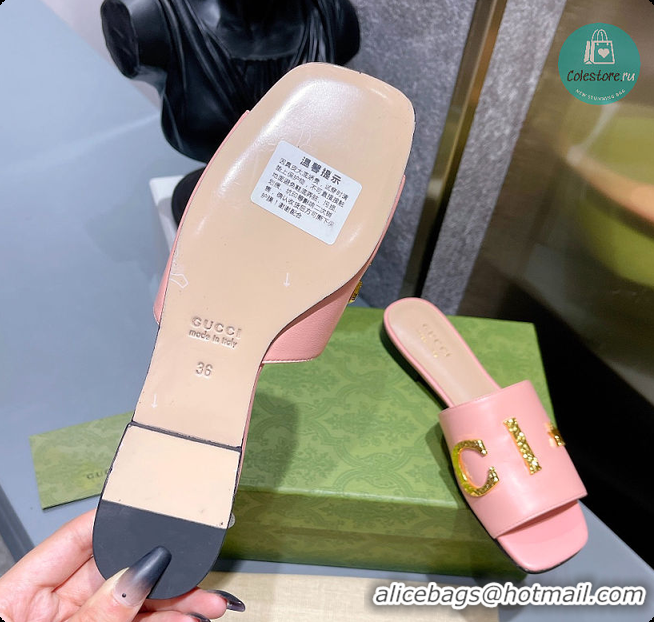 Sumptuous Gucci Leather Slide In Pink Leather 60702016