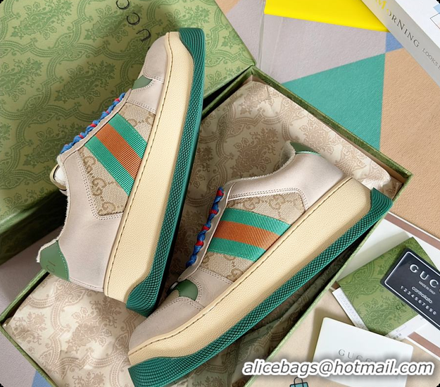 Top Design Gucci Screener Sneaker Beige Green 60702017