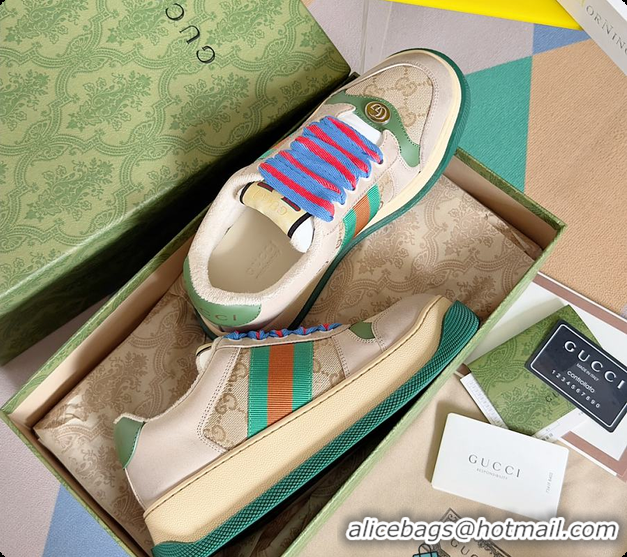 Top Design Gucci Screener Sneaker Beige Green 60702017