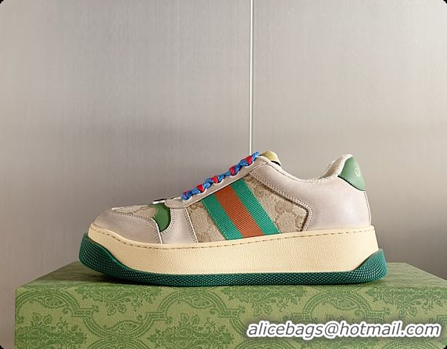 Top Design Gucci Screener Sneaker Beige Green 60702017