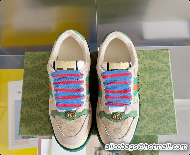 Top Design Gucci Screener Sneaker Beige Green 60702017