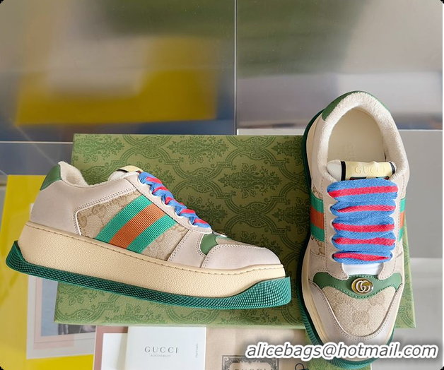 Top Design Gucci Screener Sneaker Beige Green 60702017