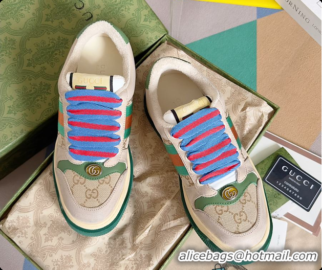 Top Design Gucci Screener Sneaker Beige Green 60702017