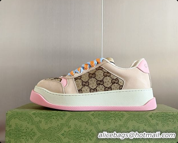 Luxury Gucci Screener Sneaker Beige Pink 60702019