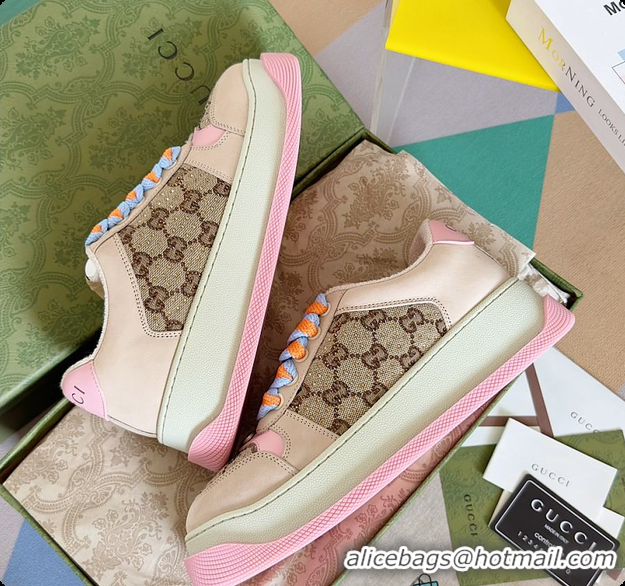 Luxury Gucci Screener Sneaker Beige Pink 60702019