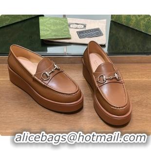 Shop Duplicate Gucci Horsebit Platform Loafer Brown 60702020