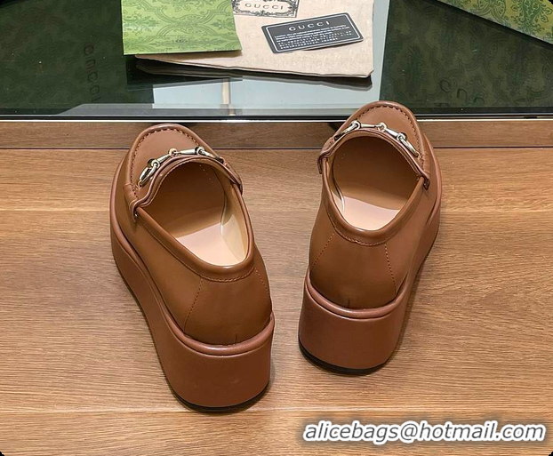 Shop Duplicate Gucci Horsebit Platform Loafer Brown 60702020
