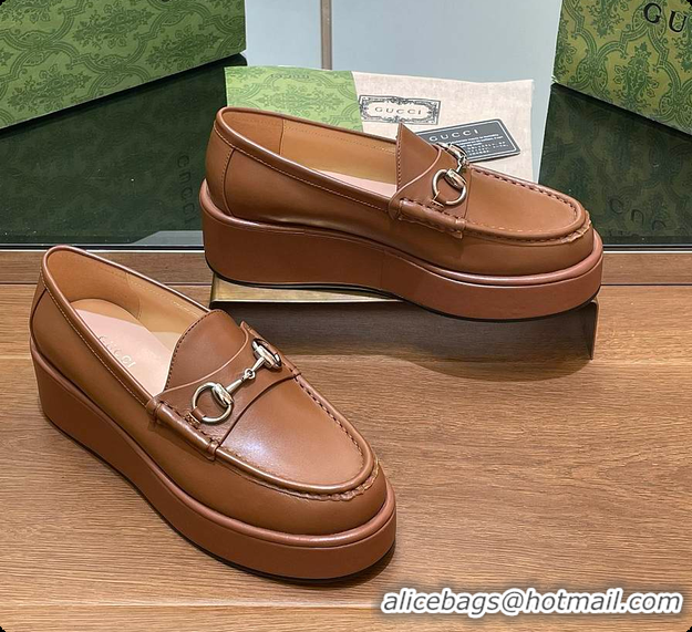 Shop Duplicate Gucci Horsebit Platform Loafer Brown 60702020