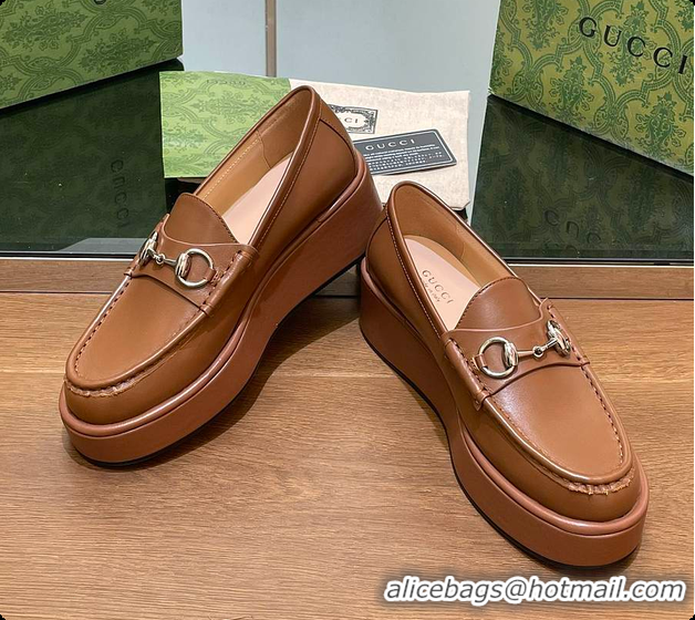 Shop Duplicate Gucci Horsebit Platform Loafer Brown 60702020