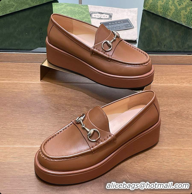 Shop Duplicate Gucci Horsebit Platform Loafer Brown 60702020