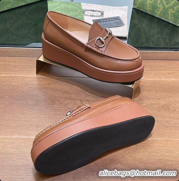 Shop Duplicate Gucci Horsebit Platform Loafer Brown 60702020