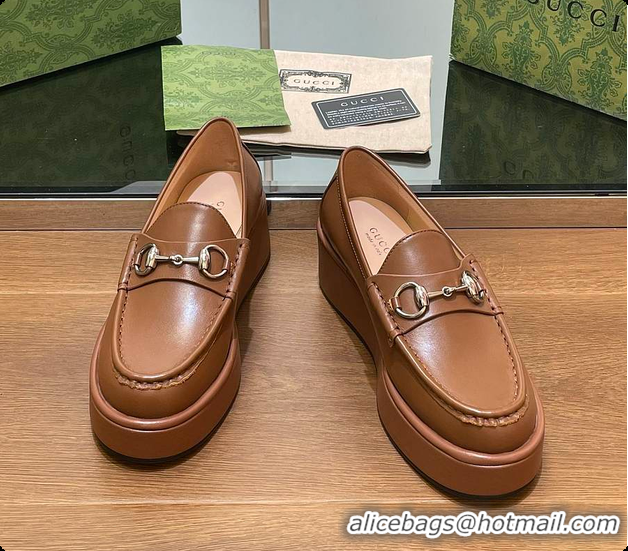 Shop Duplicate Gucci Horsebit Platform Loafer Brown 60702020