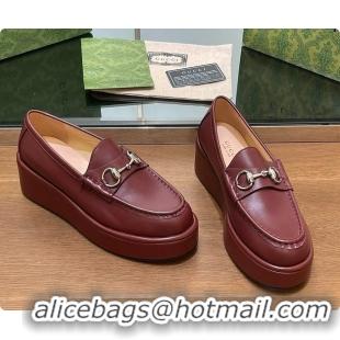 Charming Gucci Horsebit Platform Loafer Burgundy 60702020