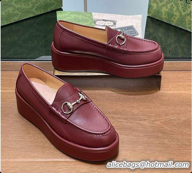 Charming Gucci Horsebit Platform Loafer Burgundy 60702020