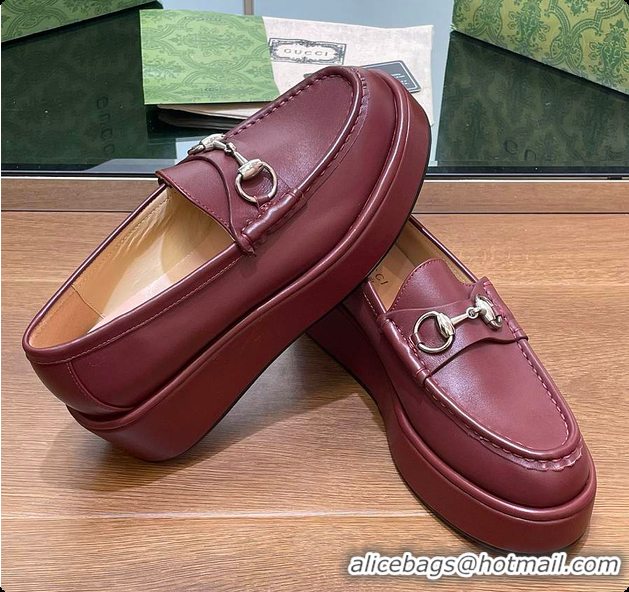 Charming Gucci Horsebit Platform Loafer Burgundy 60702020