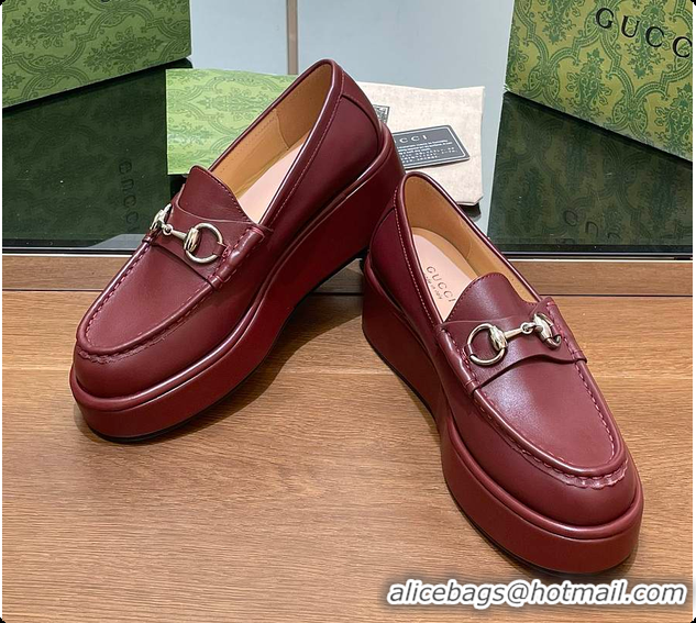 Charming Gucci Horsebit Platform Loafer Burgundy 60702020