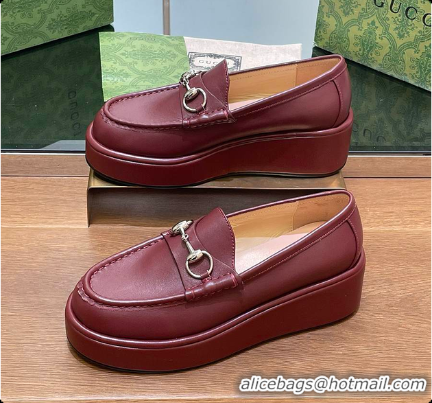 Charming Gucci Horsebit Platform Loafer Burgundy 60702020