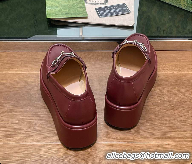 Charming Gucci Horsebit Platform Loafer Burgundy 60702020