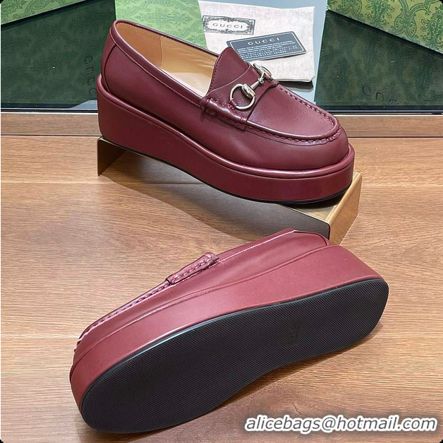 Charming Gucci Horsebit Platform Loafer Burgundy 60702020