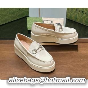 Perfect Gucci Horsebit Platform Loafer White 60702020
