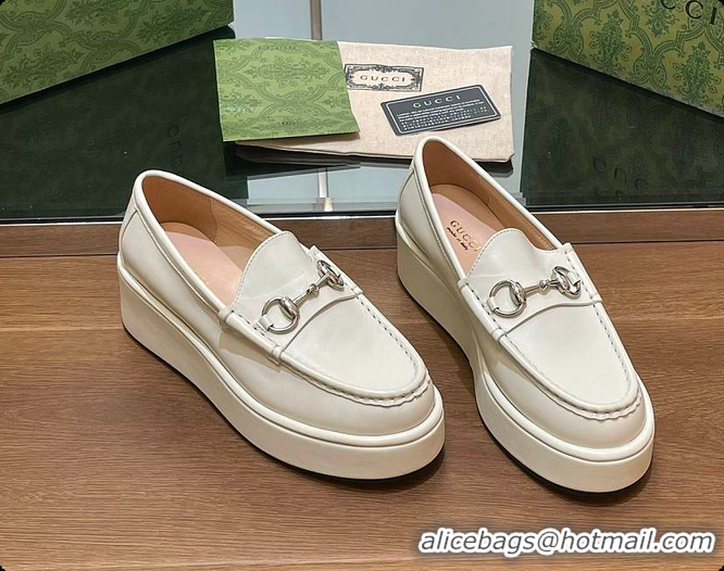 Perfect Gucci Horsebit Platform Loafer White 60702020
