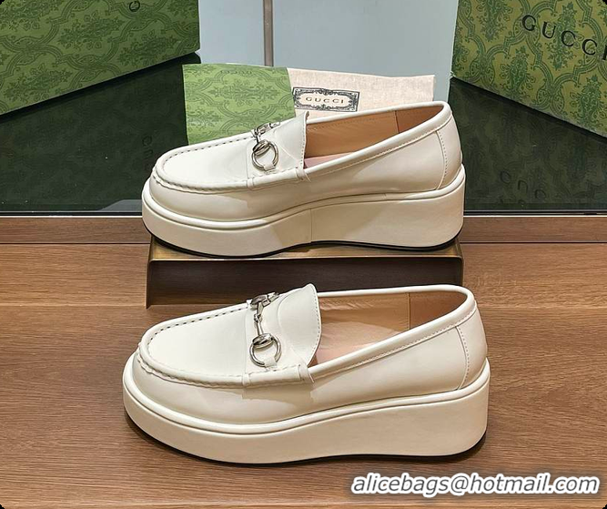 Perfect Gucci Horsebit Platform Loafer White 60702020