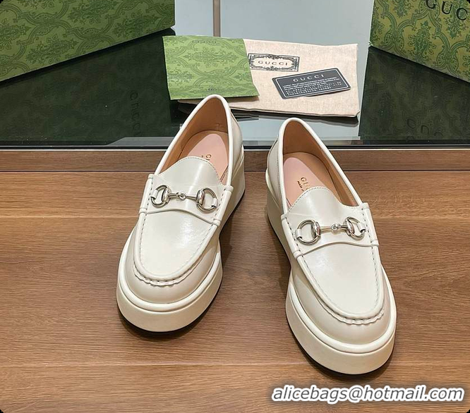 Perfect Gucci Horsebit Platform Loafer White 60702020