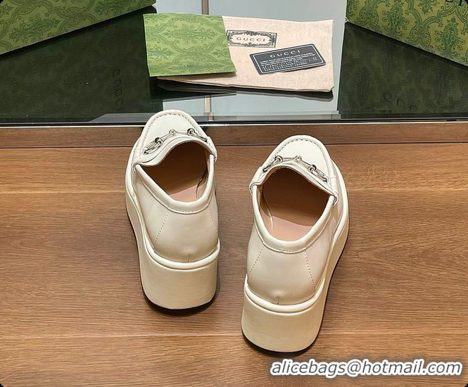 Perfect Gucci Horsebit Platform Loafer White 60702020