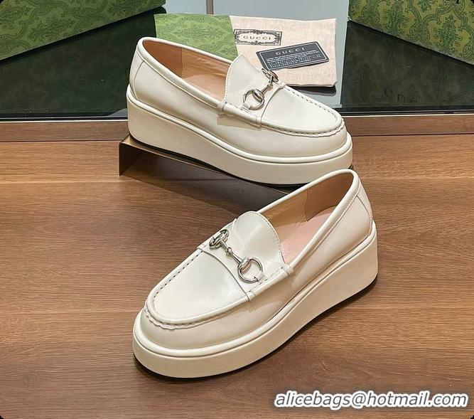 Perfect Gucci Horsebit Platform Loafer White 60702020