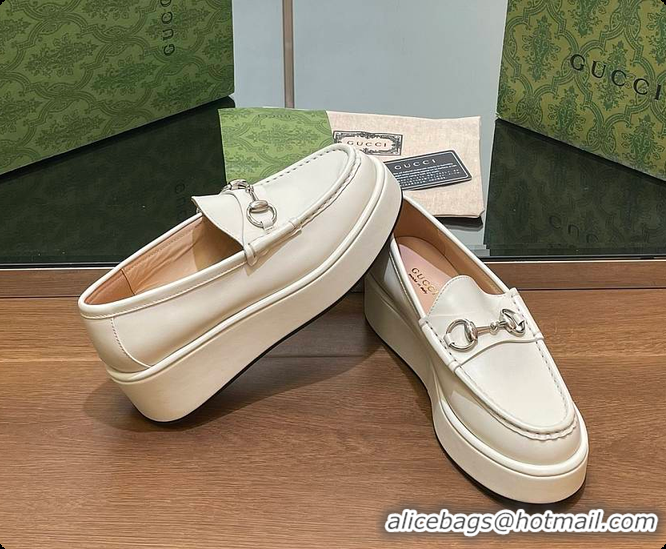 Perfect Gucci Horsebit Platform Loafer White 60702020