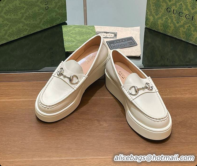 Perfect Gucci Horsebit Platform Loafer White 60702020