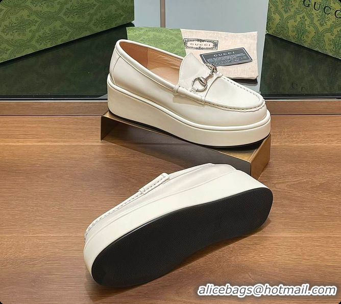 Perfect Gucci Horsebit Platform Loafer White 60702020
