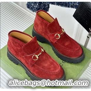 Sumptuous Gucci Loafer Horsebit Suede Rouge 60702102