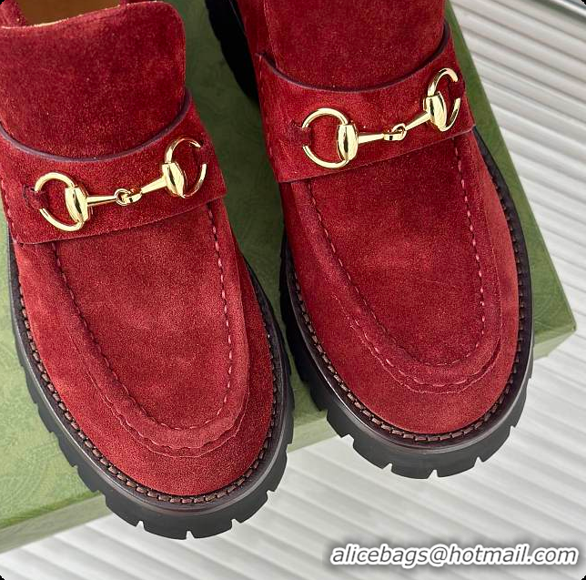 Sumptuous Gucci Loafer Horsebit Suede Rouge 60702102