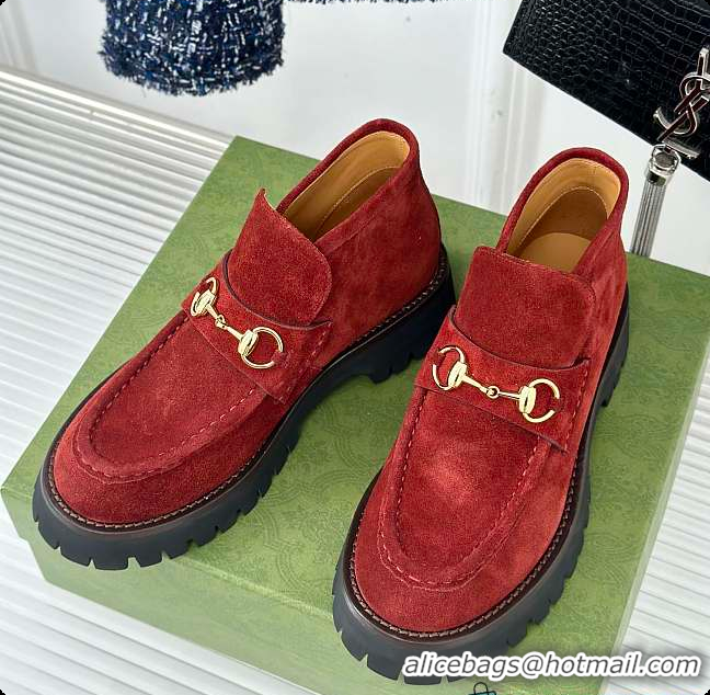 Sumptuous Gucci Loafer Horsebit Suede Rouge 60702102