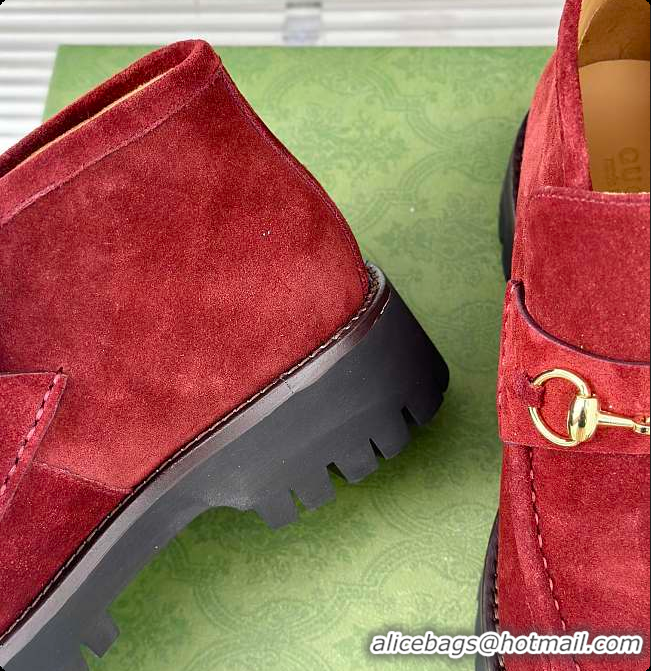 Sumptuous Gucci Loafer Horsebit Suede Rouge 60702102