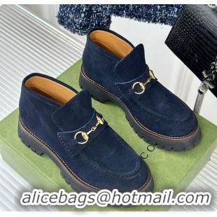Top Grade Gucci Loafer Horsebit Suede Navy 60702102