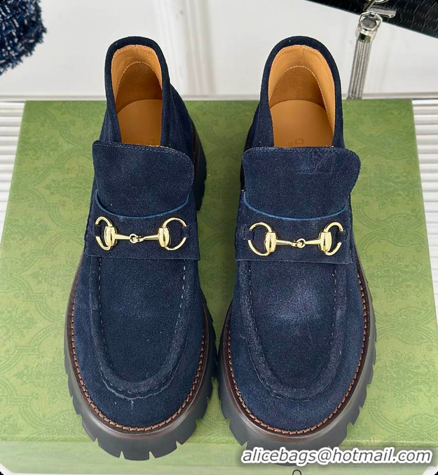 Top Grade Gucci Loafer Horsebit Suede Navy 60702102