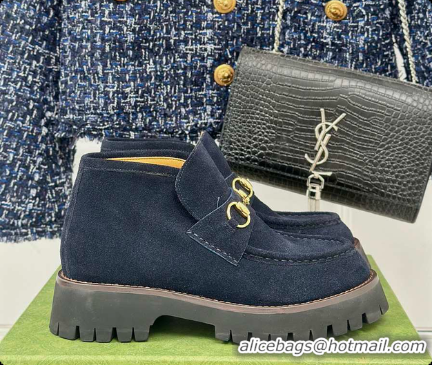 Top Grade Gucci Loafer Horsebit Suede Navy 60702102