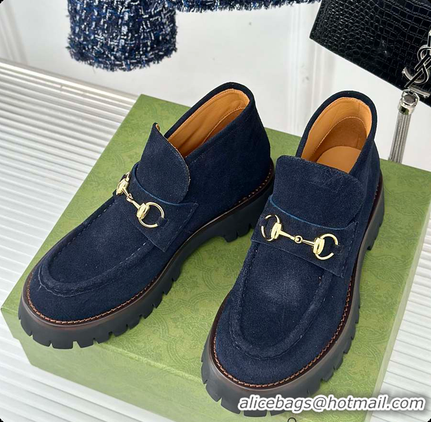 Top Grade Gucci Loafer Horsebit Suede Navy 60702102