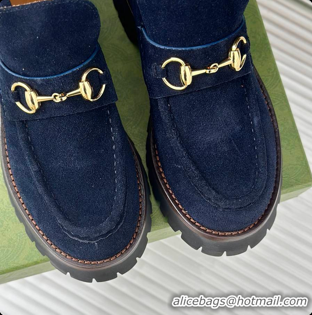 Top Grade Gucci Loafer Horsebit Suede Navy 60702102